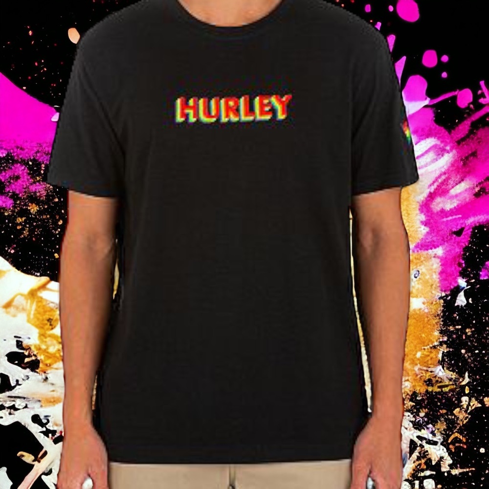 Hurley Pride Rainbow Flag Colors T-Shirt Large Embroidered Logo Short Sleeve
